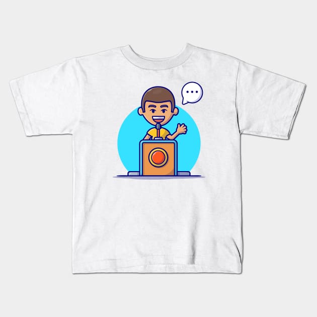 Cute People Talking On Pulpit Cartoon Vector Icon Illustration Kids T-Shirt by Catalyst Labs